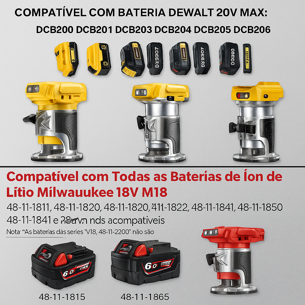 Tupia Manual Sem Fio S/ Bateria (Makita/Dewalt/Milwaukee)