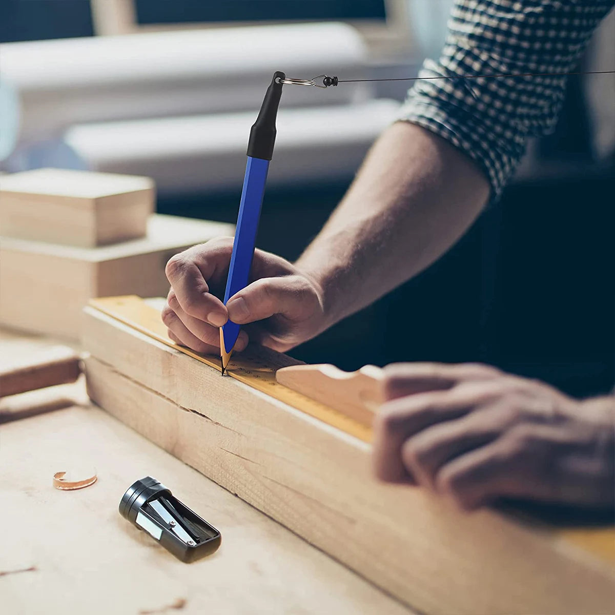 Lápis carpinteiro 12Pcs com suporte retratil e apontador